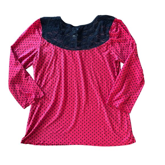 In Bloom Womens Pajama Set L Red & Black Polka Dot Lace Back Detail - Picture 2 of 16